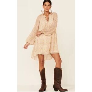 Show Me Your Mumu Paisley Birdie Yellow Mini Dress Long Sleeve Boho Small T21